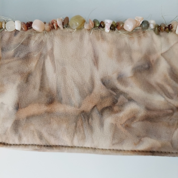 Mary Frances Suede Ruffled Handbag Handcrafted Earth Tones Beaded Strap - Picture 7 of 13